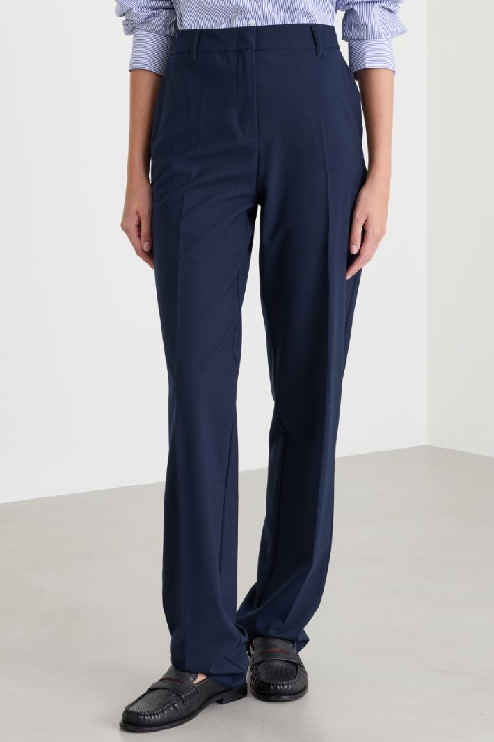 Wool-blend canvas trousers - BLUE - Intrend - 2