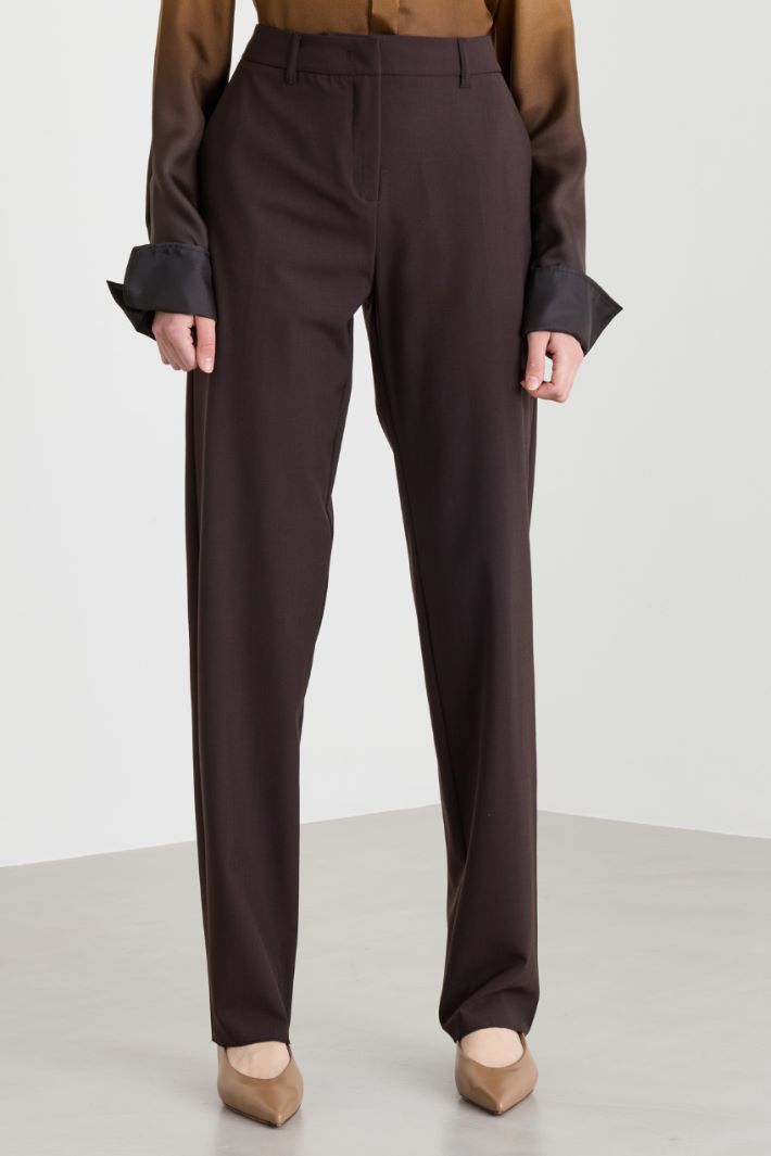 Wool-blend canvas trousers - BROWN - Intrend - 2