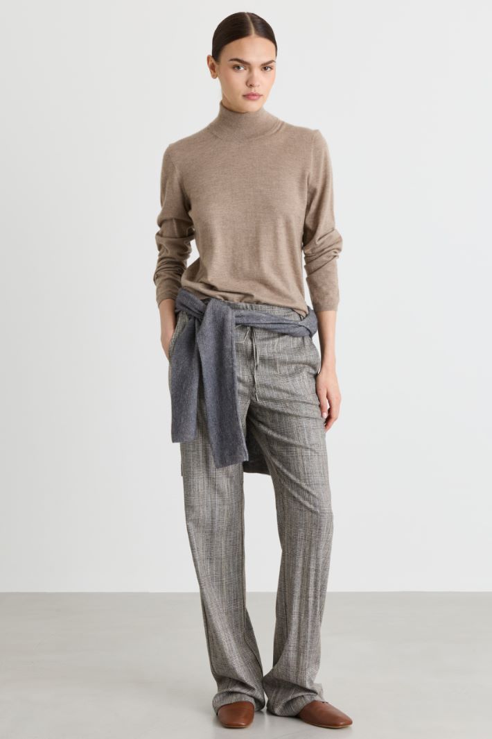 Checked Twill Trousers - GREY - Intrend
