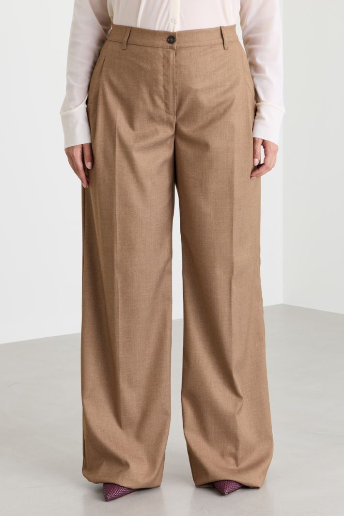 Wide-leg flannel trousers - CAMEL - Intrend - 2
