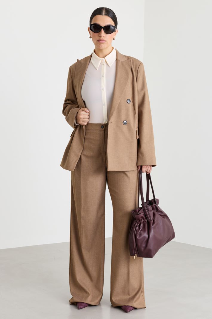 Wide-leg flannel trousers - CAMEL - Intrend