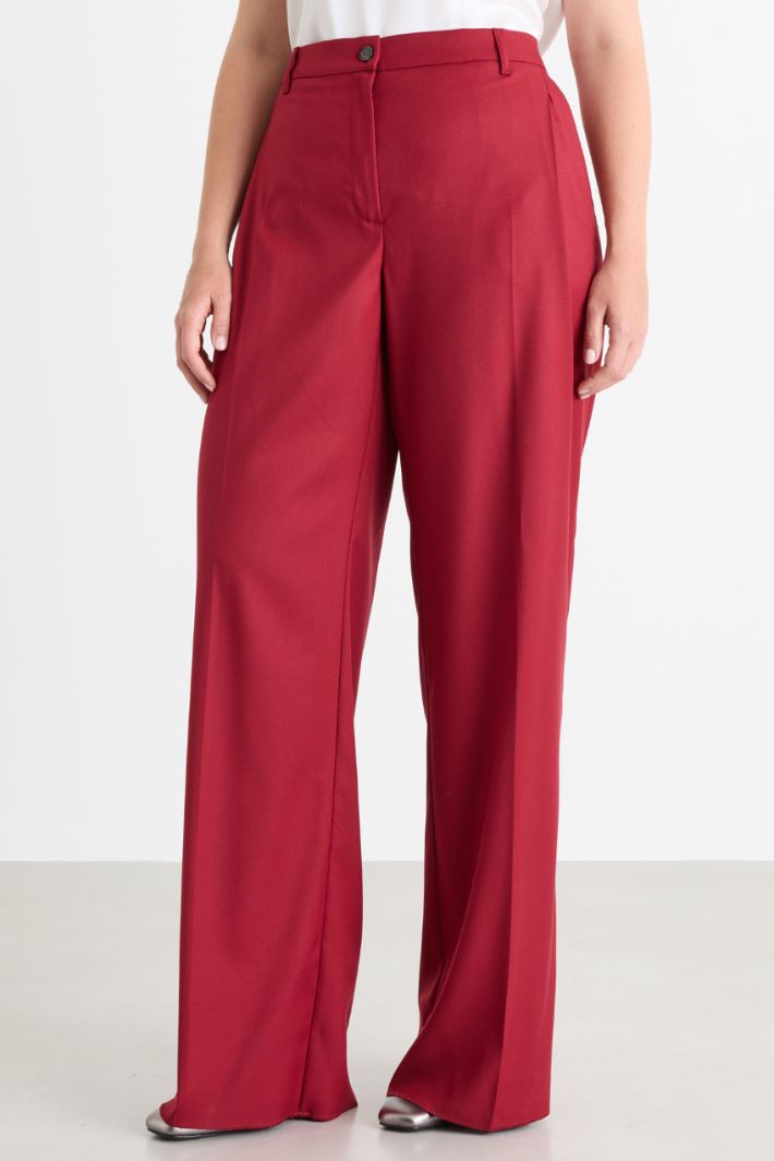 Wide-leg flannel trousers - RED - Intrend - 2