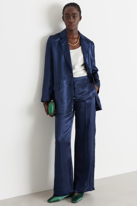 Crinkled-effect satin trousers - Intrend