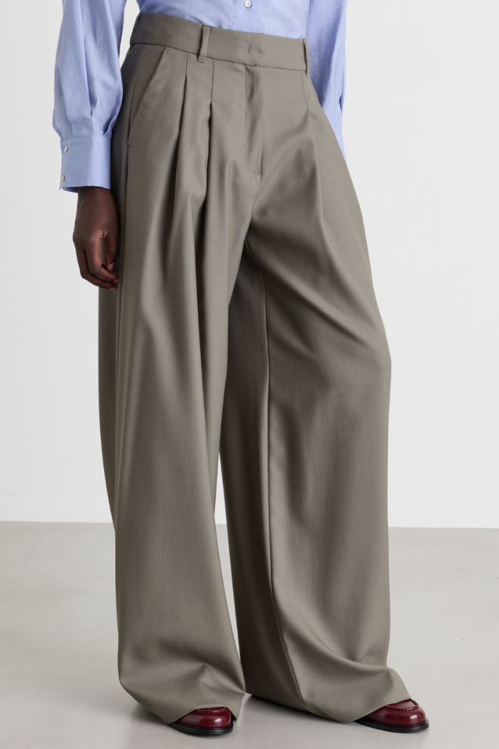 Wide-leg gabardine trousers - GREY - Intrend - 2