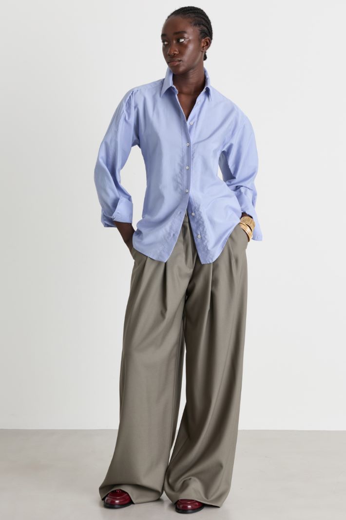 Wide-leg gabardine trousers - GREY - Intrend