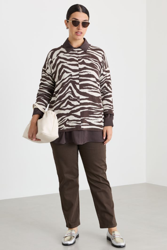 Slim-fit bull denim trousers - BROWN - Intrend