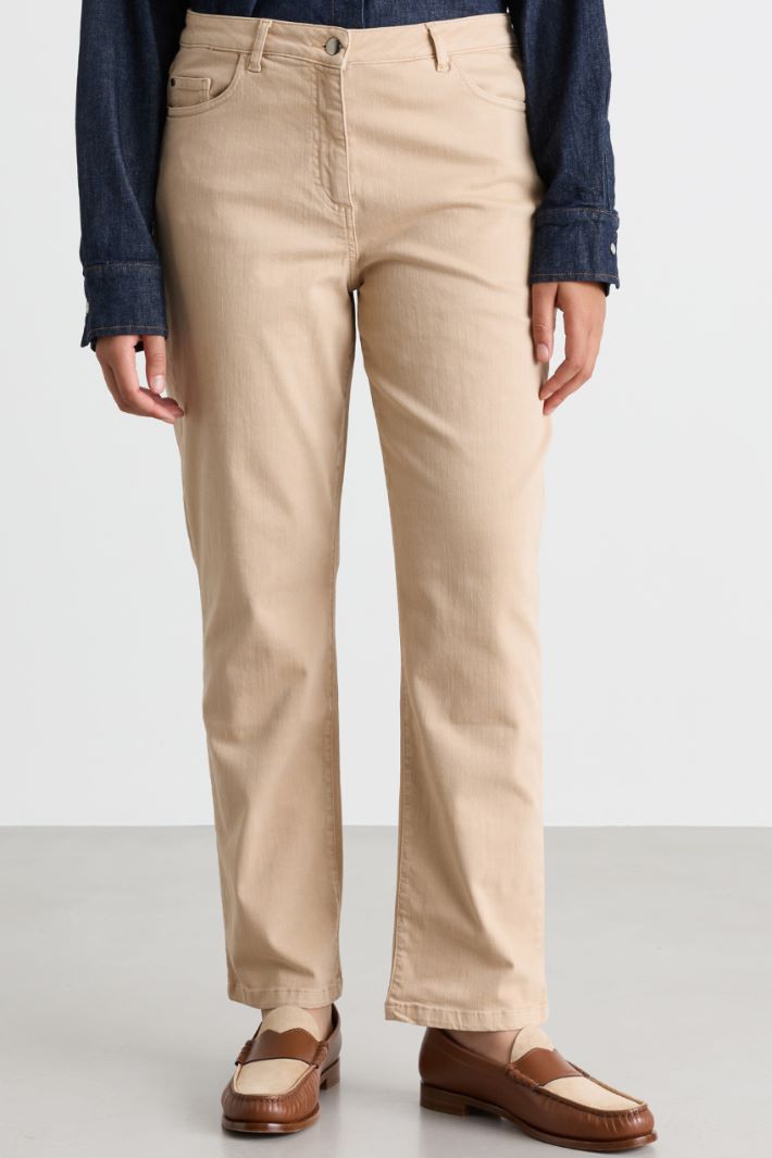 Slim-fit bull denim trousers - BEIGE - Intrend - 2