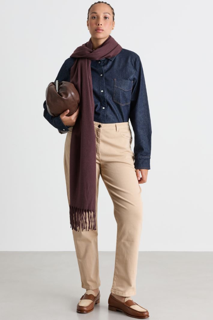 Slim-fit bull denim trousers - BEIGE - Intrend