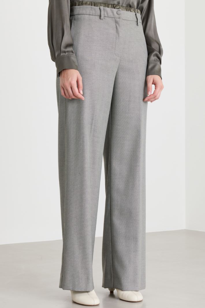 Satin-Detail Straight Trousers - GREY - Intrend - 2