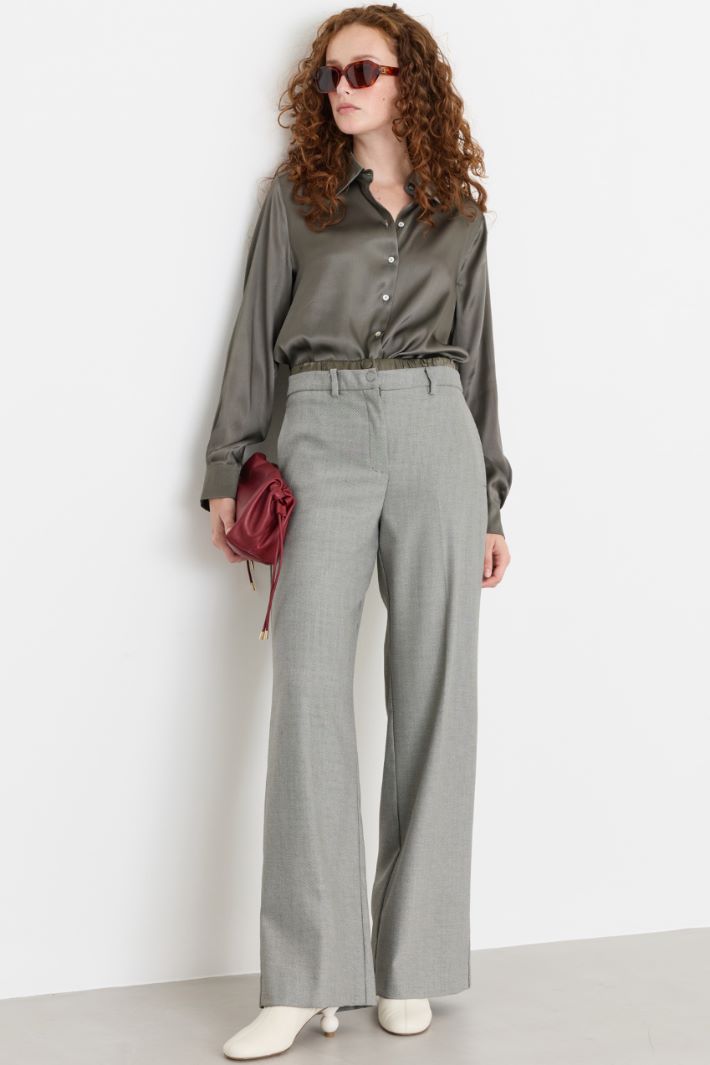 Satin-Detail Straight Trousers - GREY - Intrend
