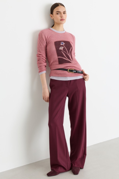 Satin-Detail Straight Trousers - Intrend