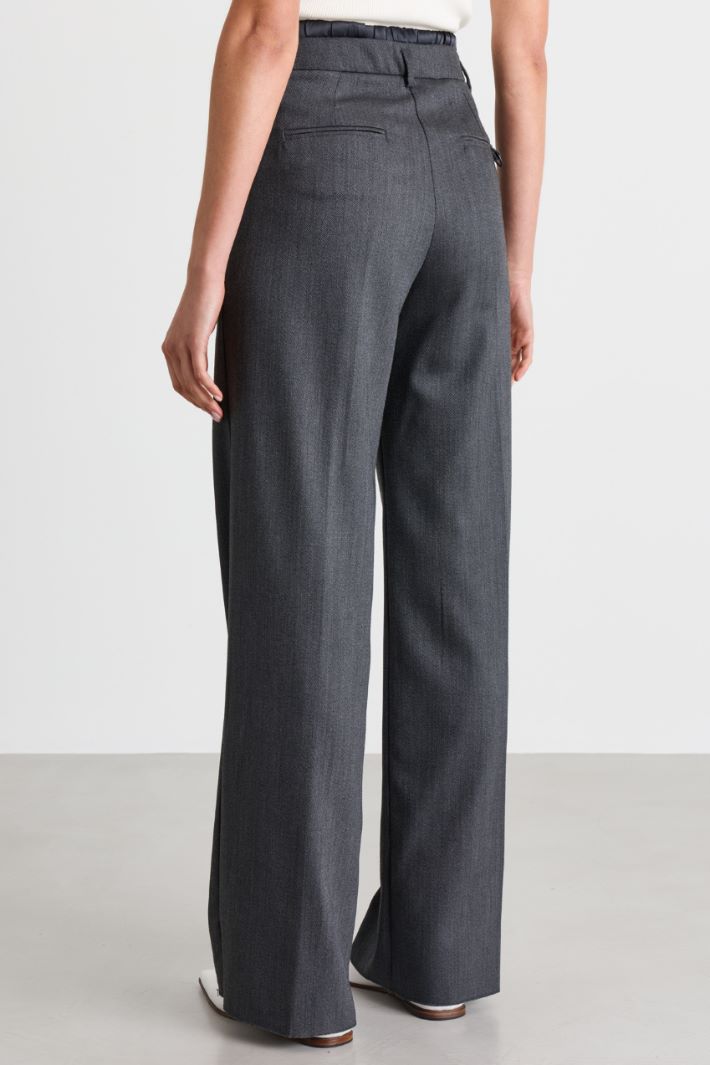 Satin-Detail Straight Trousers - GREY - Intrend - 4
