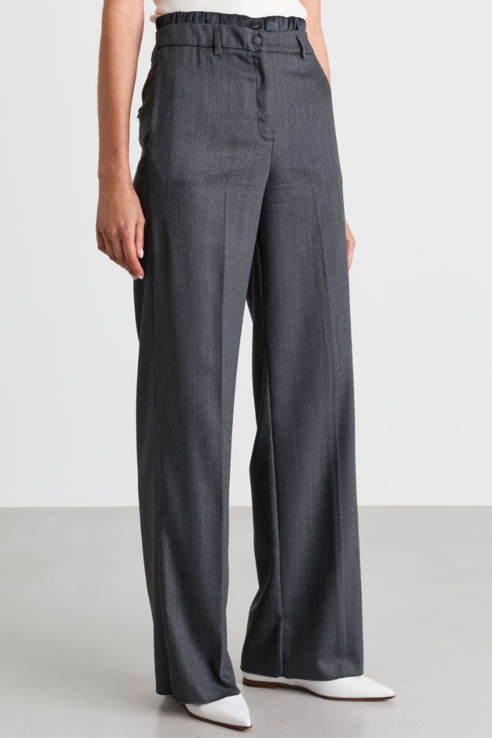 Satin-Detail Straight Trousers - GREY - Intrend - 2