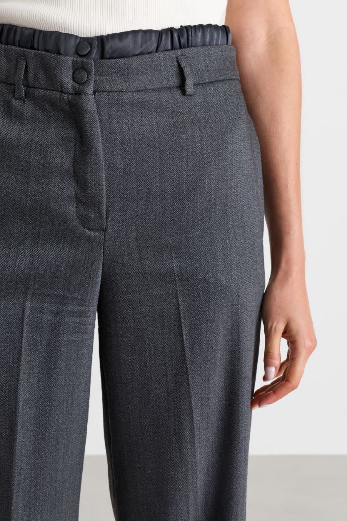 Satin-Detail Straight Trousers - GREY - Intrend - 3