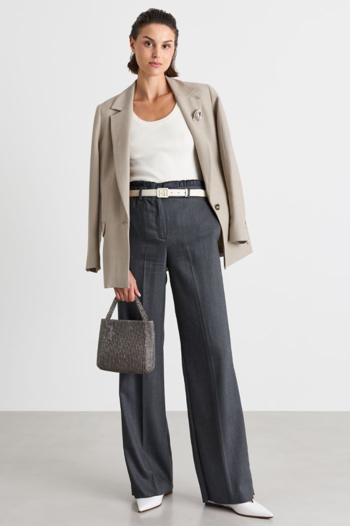 Satin-Detail Straight Trousers - GREY - Intrend