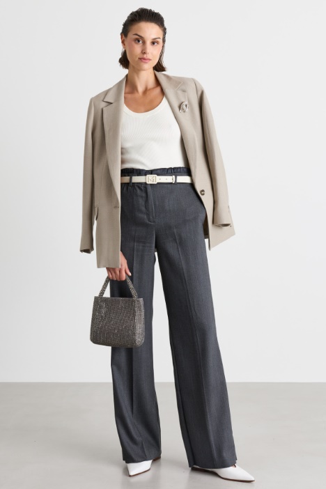 Satin-Detail Straight Trousers - Intrend