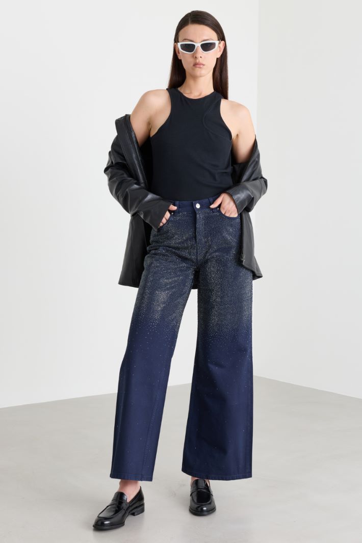 Jeans ampi con strass - BLU - Intrend