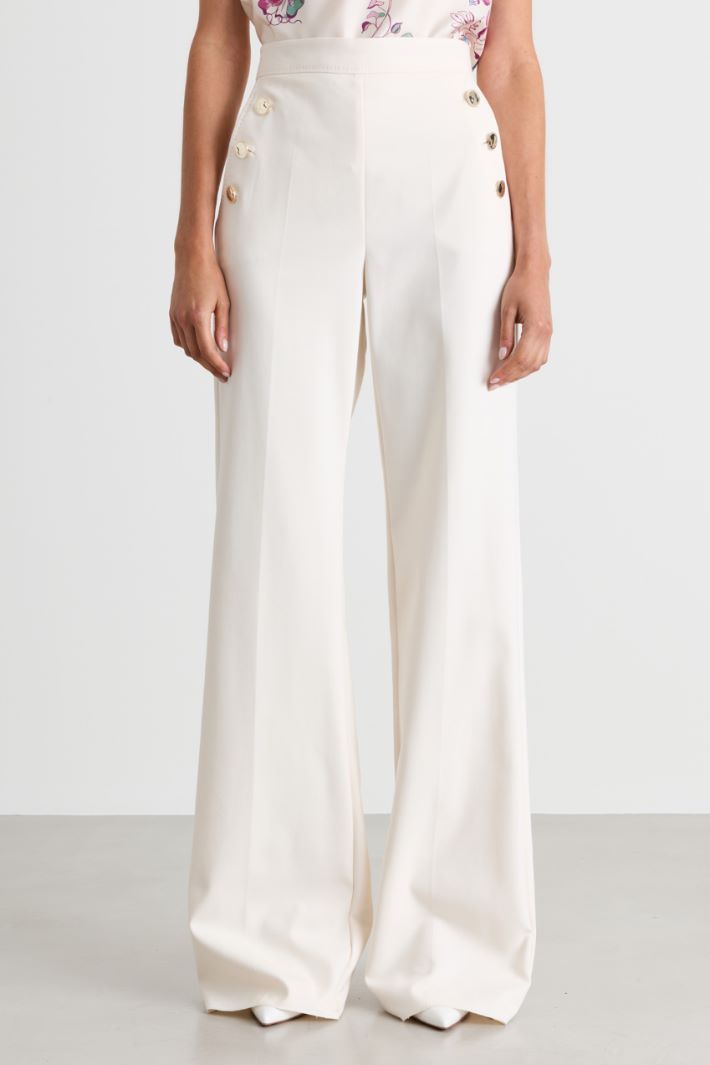 High-waisted button-detail trousers - WHITE - Intrend - 2