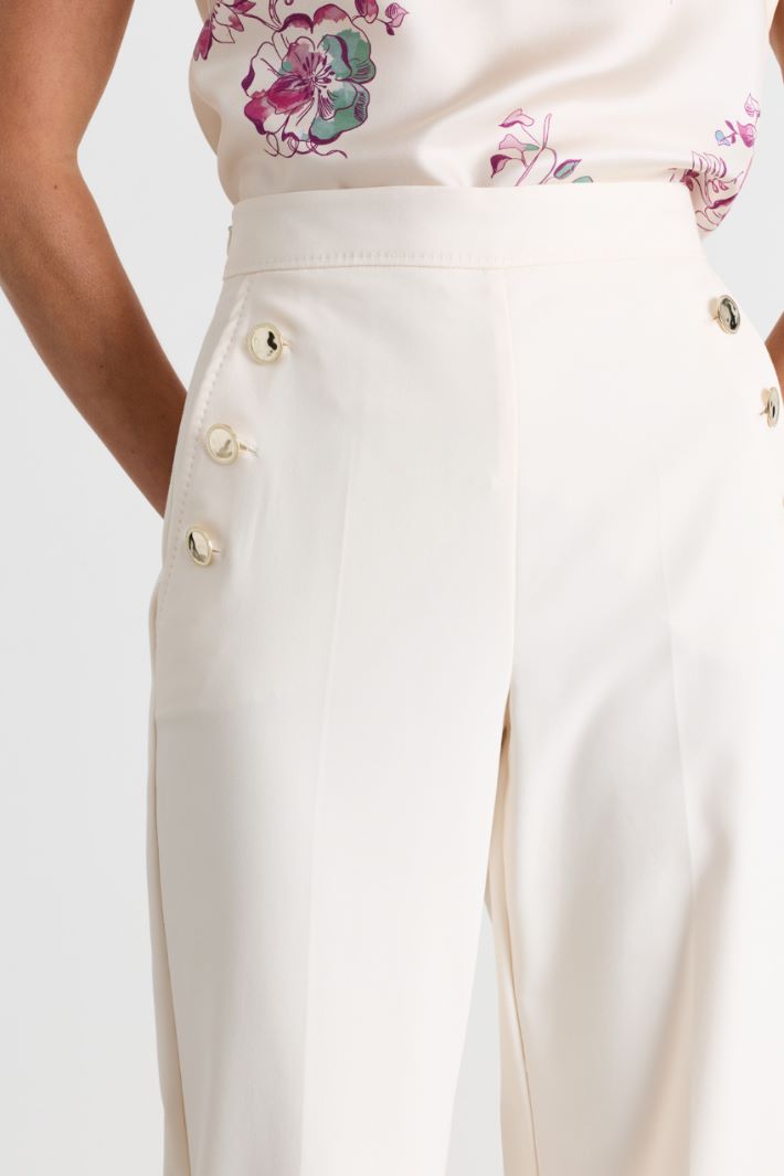 High-waisted button-detail trousers - WHITE - Intrend - 3
