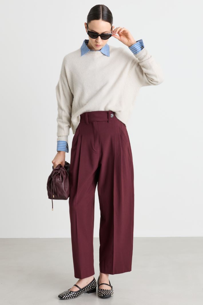 Stretch Canvas Trousers - BORDEAUX - Intrend