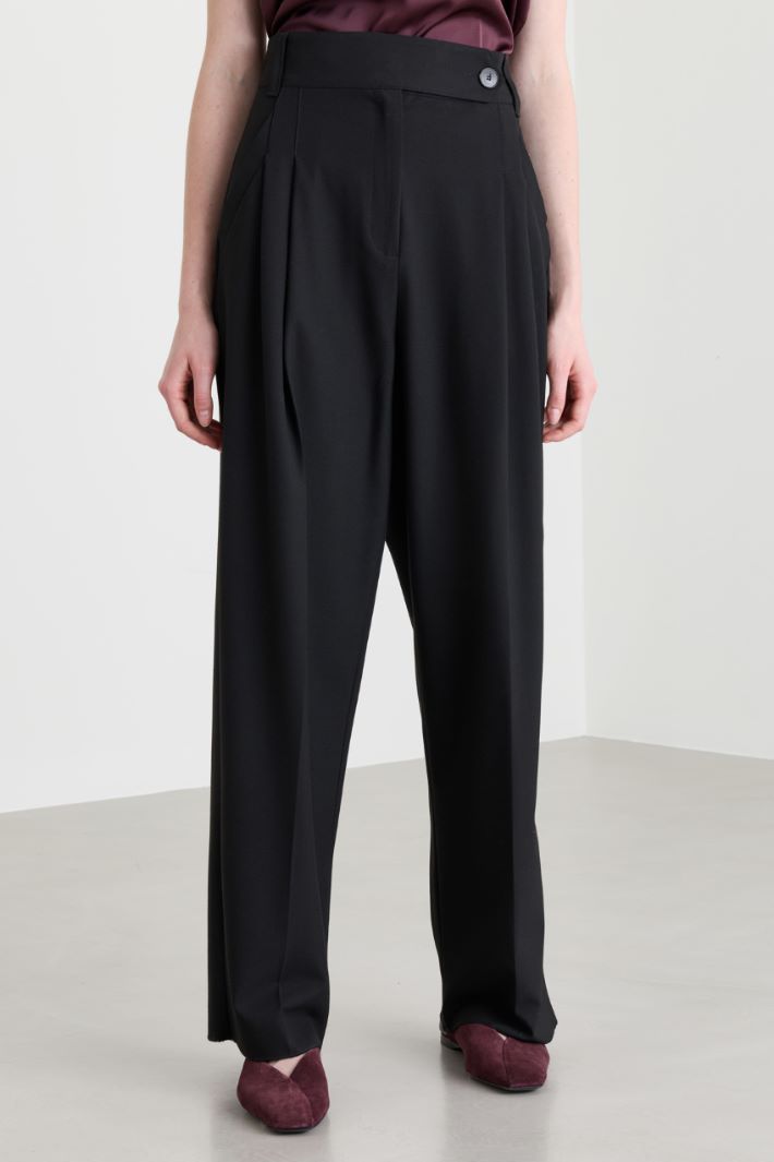 Stretch Canvas Trousers - BLACK - Intrend - 2