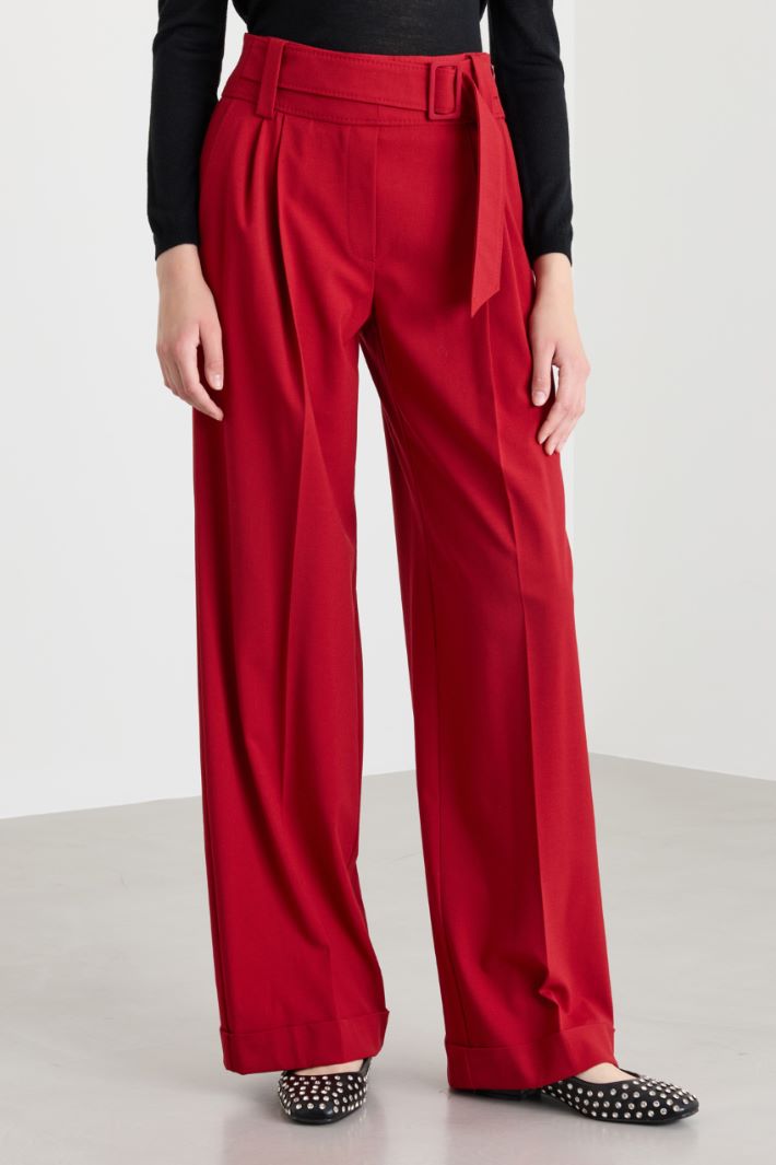 High-waisted Belted Trousers - RED - Intrend - 2