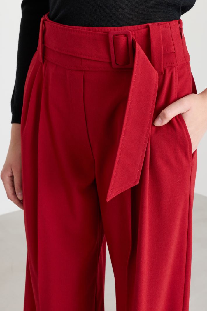 High-waisted Belted Trousers - RED - Intrend - 3