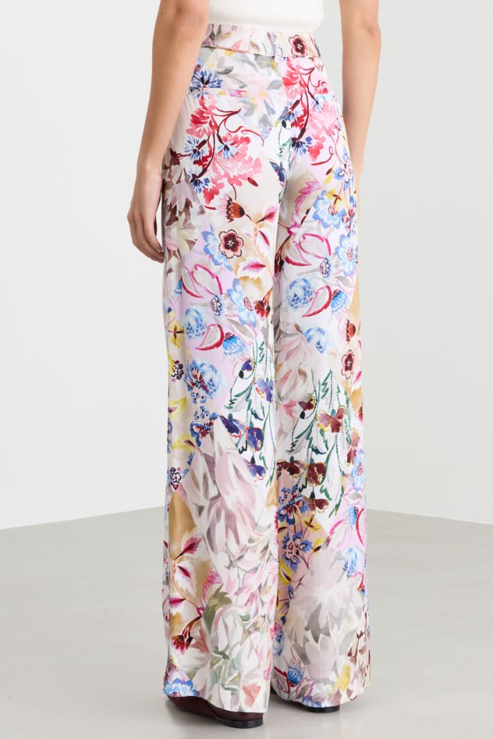 Pantalone in raso stampato - BIANCO ROSA - Intrend - 4