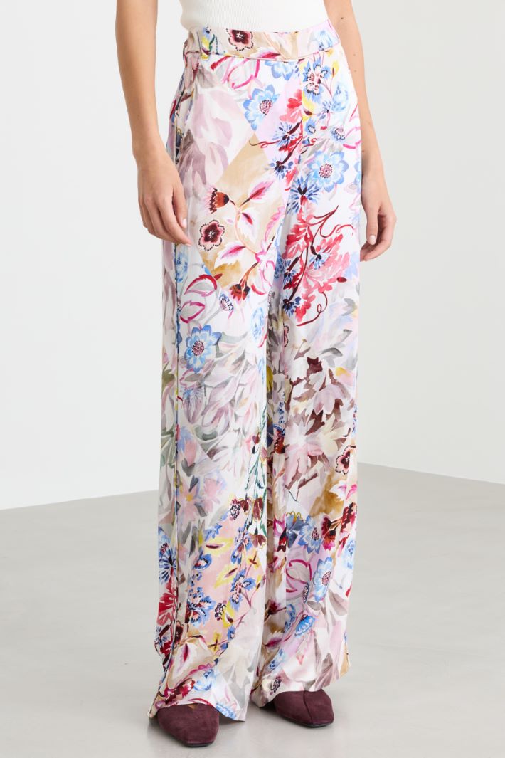 Pantalone in raso stampato - BIANCO ROSA - Intrend - 2