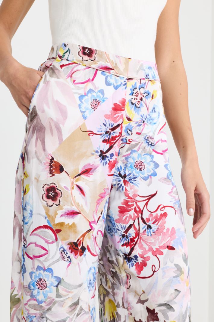 Pantalone in raso stampato - BIANCO ROSA - Intrend - 3