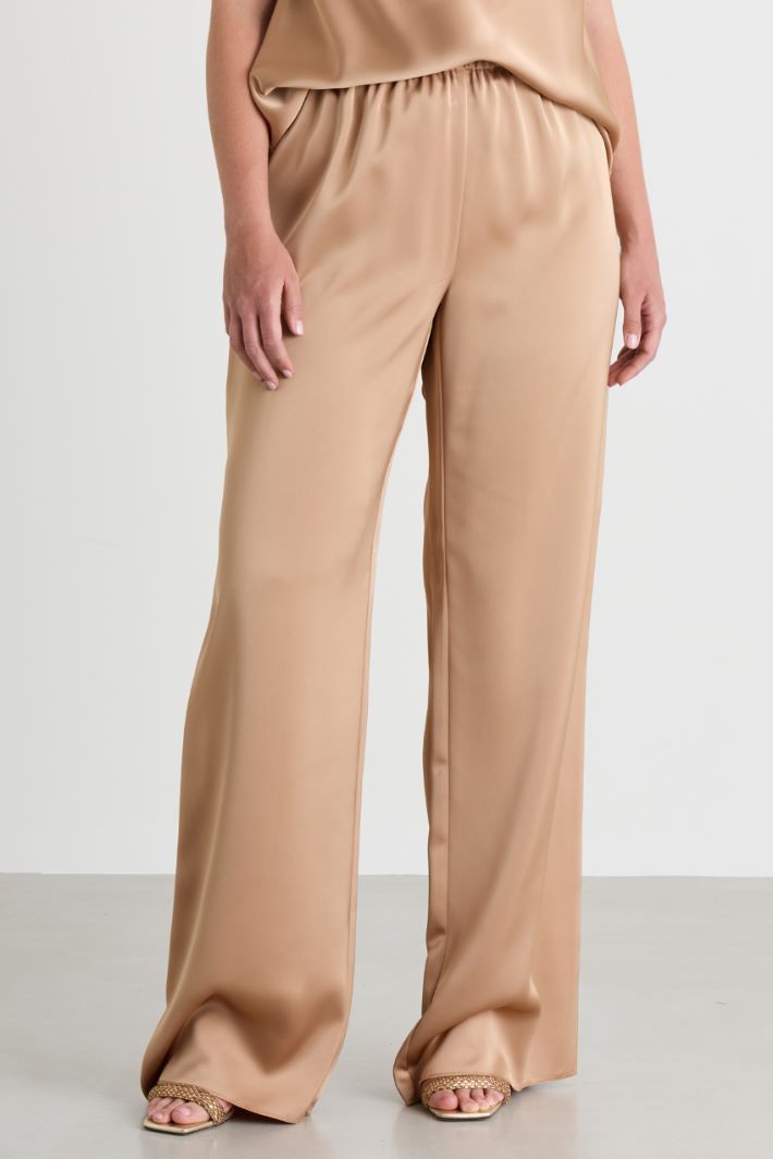 Wide-leg satin trousers - CAMEL - Intrend - 2