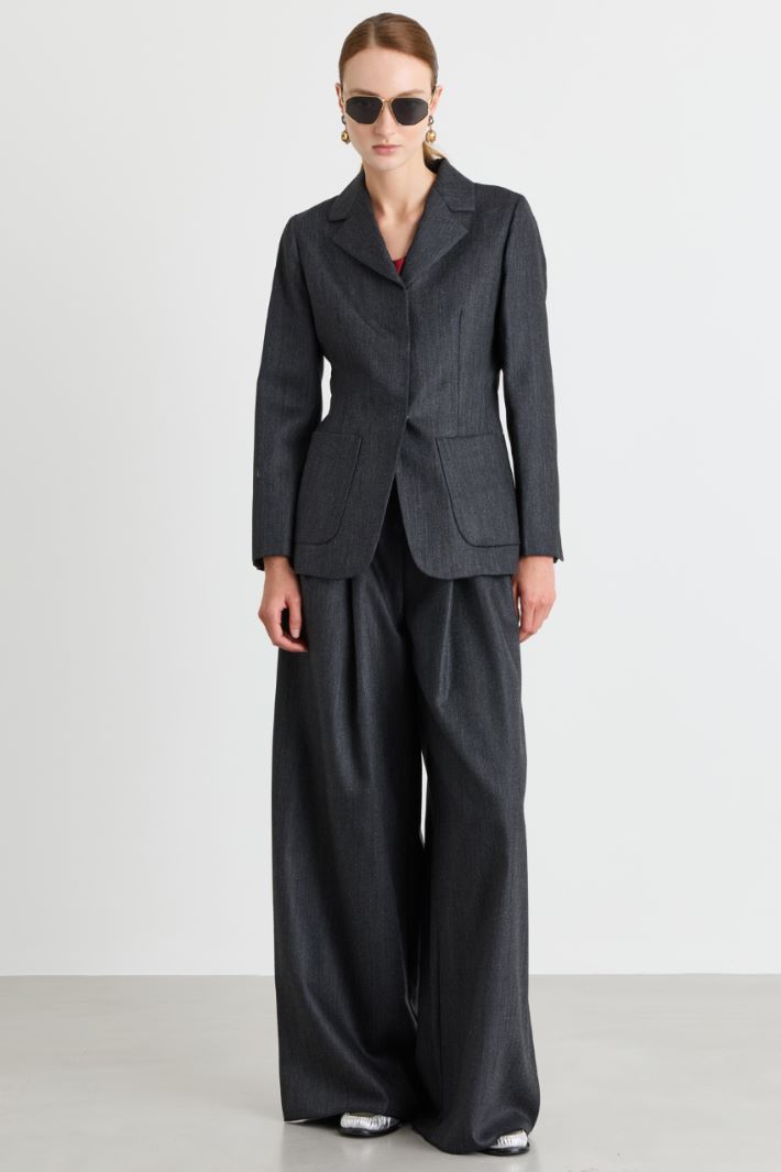 Pleated wide-leg trousers - GREY - Intrend
