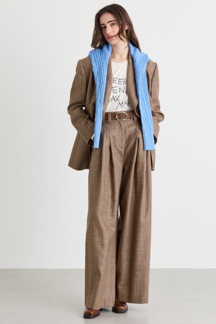 Pleated wide-leg trousers - CAMEL BROWN - Intrend