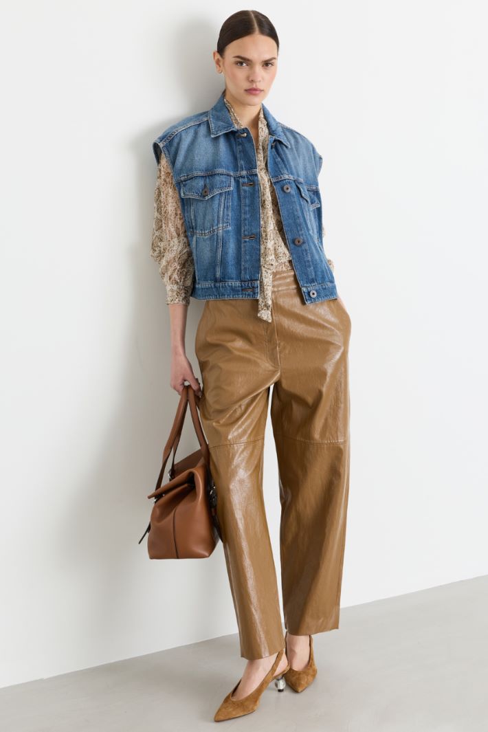 Coated Trousers - BROWN - Intrend
