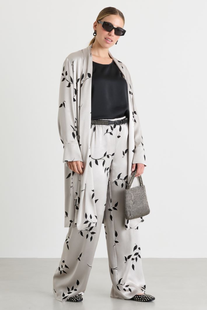 Wide-leg dévoré satin trousers - GREY - Intrend