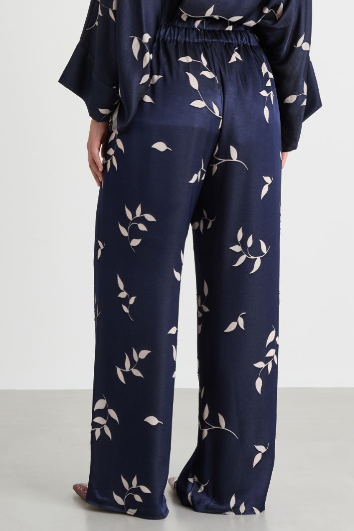 Wide-leg dévoré satin trousers - BLUE WHITE - Intrend - 4
