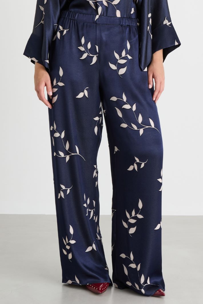 Wide-leg dévoré satin trousers - BLUE WHITE - Intrend - 2