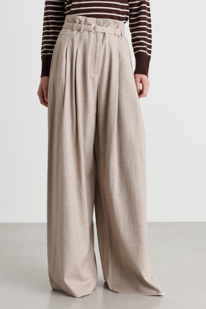 Stretch palazzo trousers - BEIGE - Intrend - 2