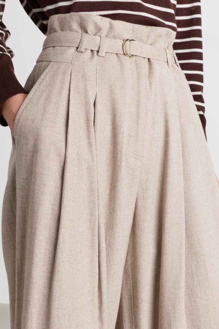 Stretch palazzo trousers - BEIGE - Intrend - 3