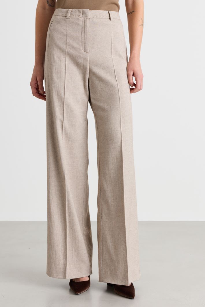 Wide-leg sablé trousers - BEIGE - Intrend - 2