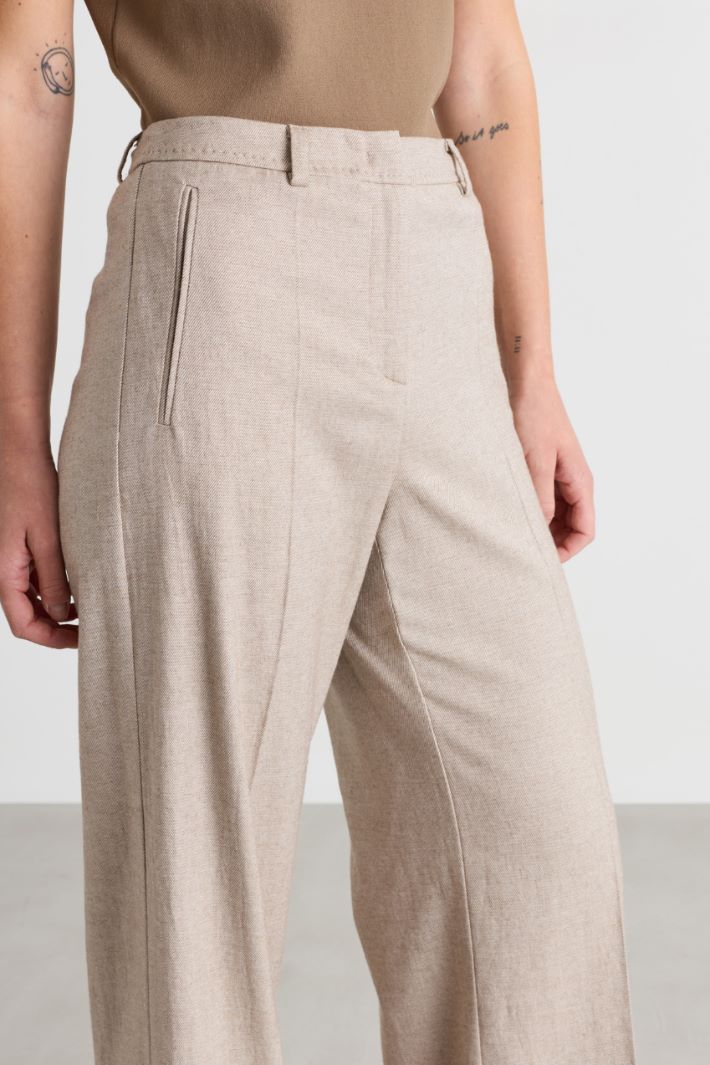 Wide-leg sablé trousers - BEIGE - Intrend - 3