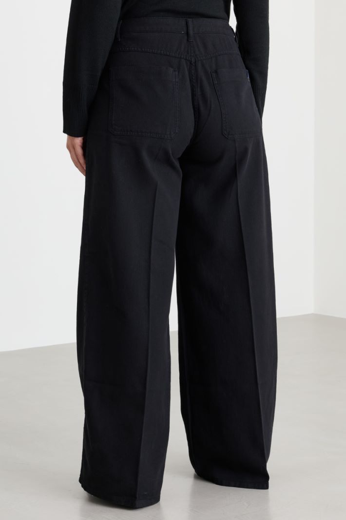 Bull Denim Palazzo Trousers - BLACK - Intrend - 4