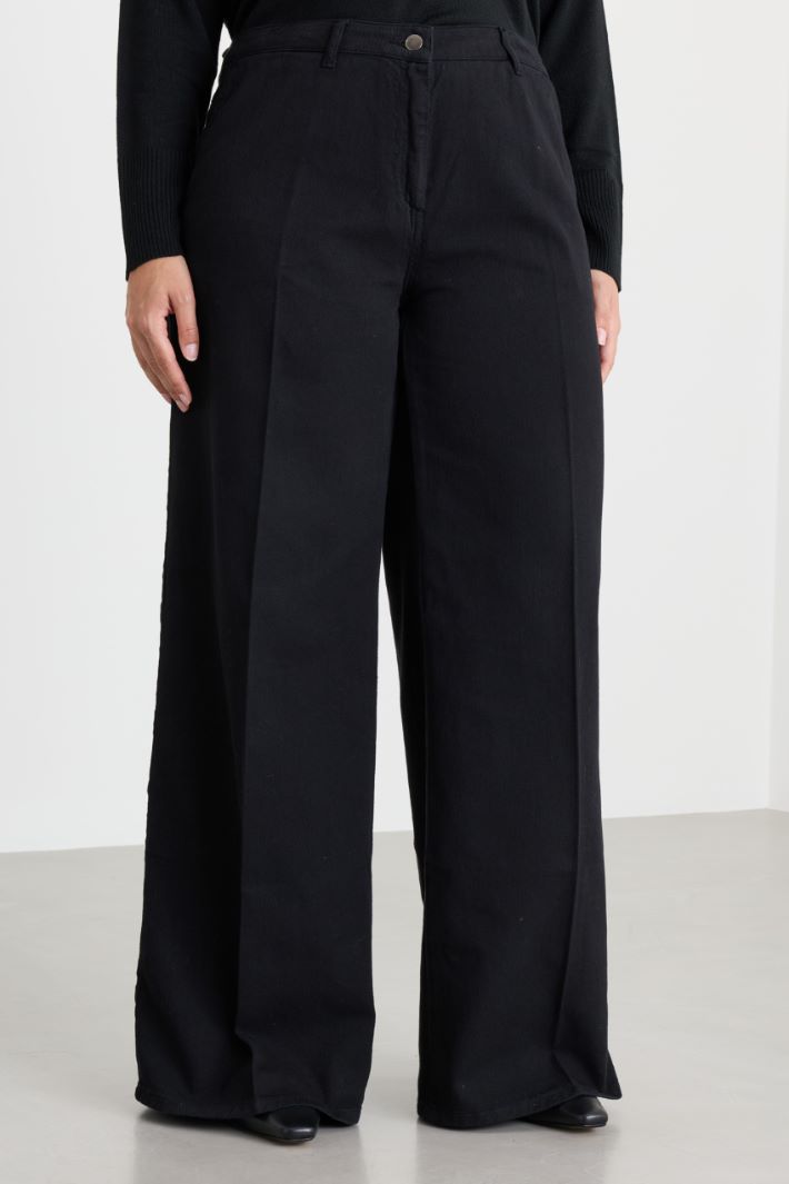Bull Denim Palazzo Trousers - BLACK - Intrend - 2