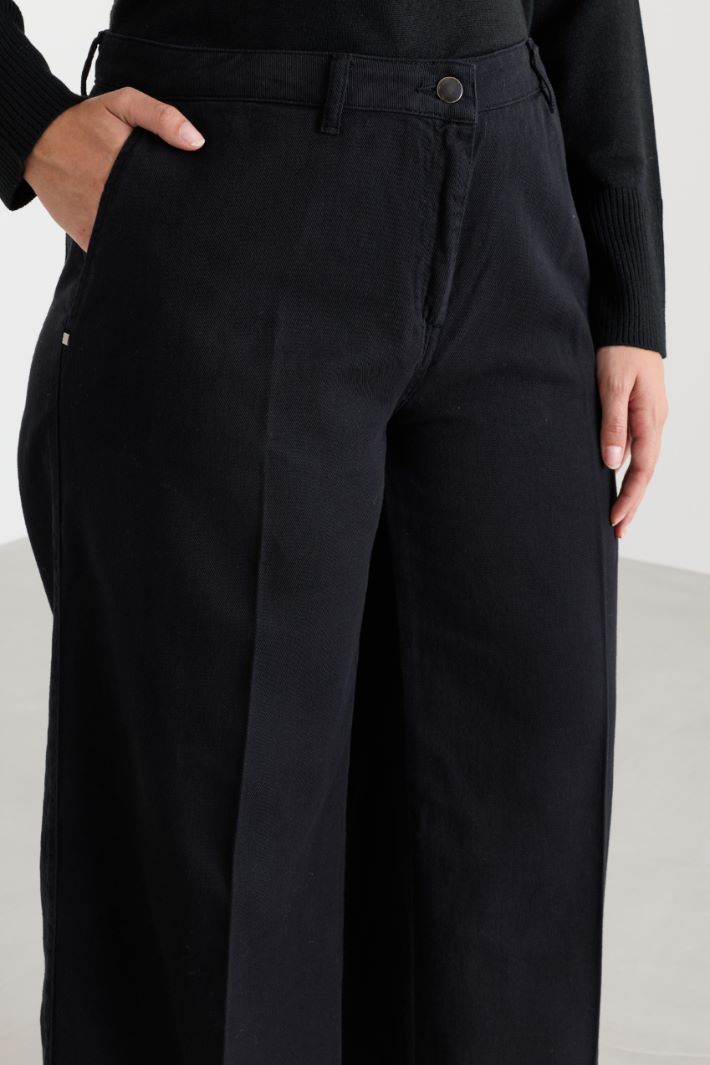 Bull Denim Palazzo Trousers - BLACK - Intrend - 3