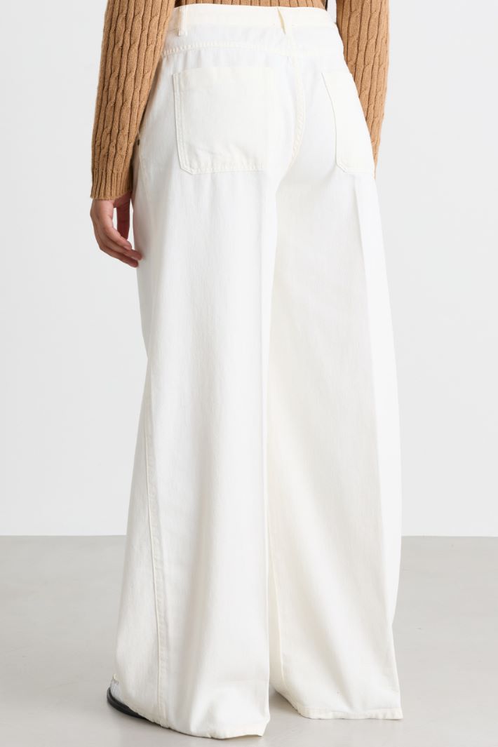 Bull Denim Palazzo Trousers - WHITE - Intrend - 4