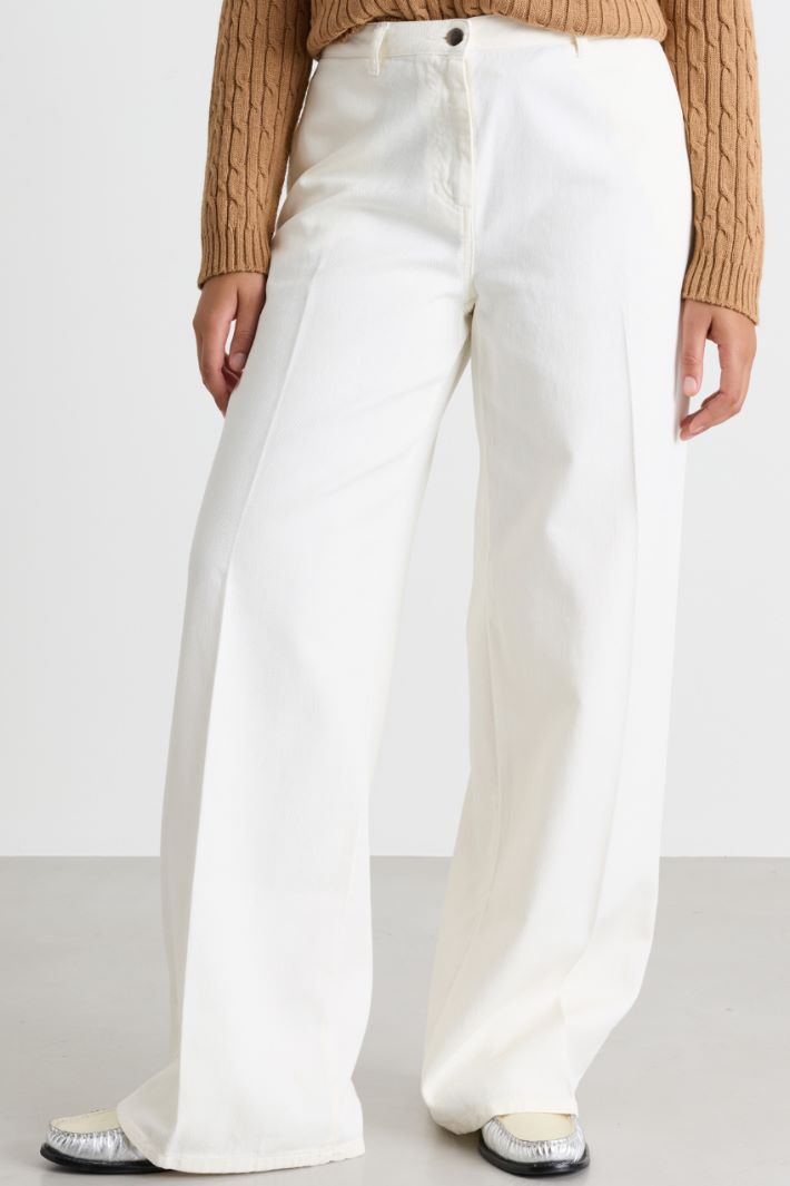 Bull Denim Palazzo Trousers - WHITE - Intrend - 2