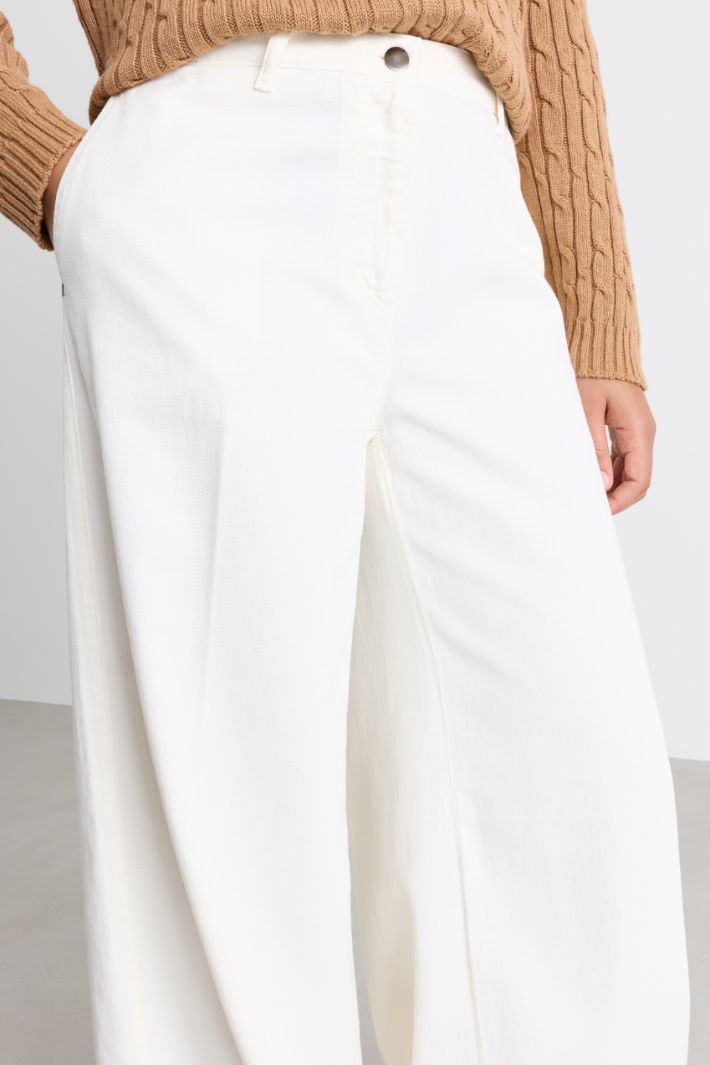 Bull Denim Palazzo Trousers - WHITE - Intrend - 3