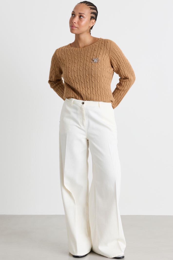 Bull Denim Palazzo Trousers - WHITE - Intrend