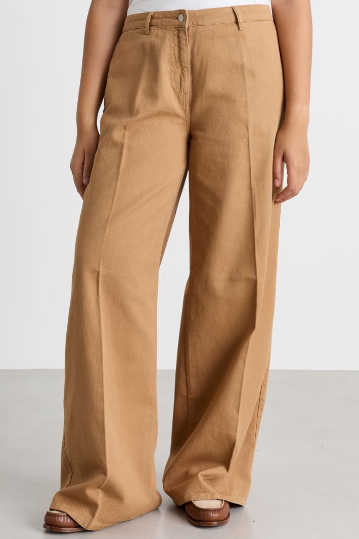 Bull Denim Palazzo Trousers - CAMEL - Intrend - 2