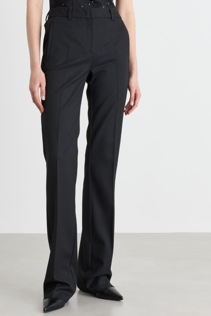 Trousers with flower-detail belt - BLACK - Intrend - 2